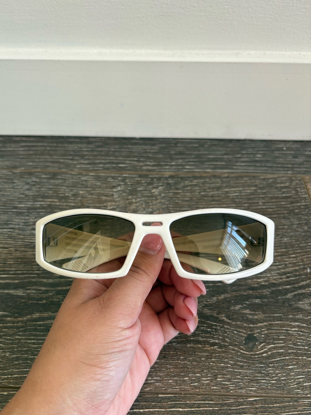 Spy White Rectangular Sport Sunglasses